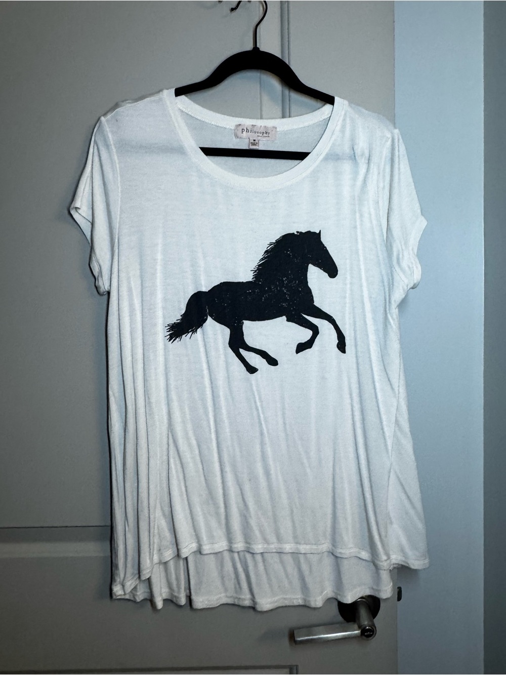 Philosophy White Tee with Black Horse Graphic